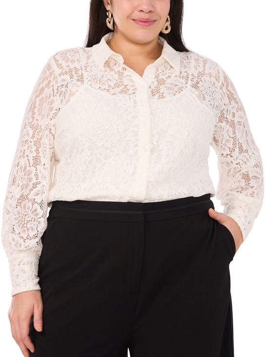Vince Camuto Tops - NWT Vince Camuto Sz 1X Ivory Long Sleeve Lace Fold-Collar Blouse Top Ret $109!